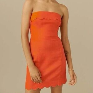 Reformation Strapless Linen Orange  Mini Dress